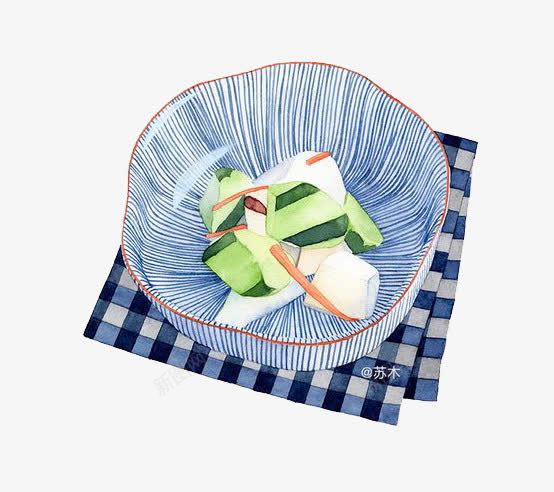 卡通食物png免抠素材_新图网 https://ixintu.com 凉菜 卡通 手绘 桌布 水彩 碗筷 装饰 食物