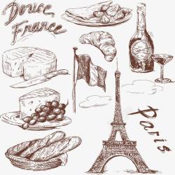 手绘法国美食矢量图素材