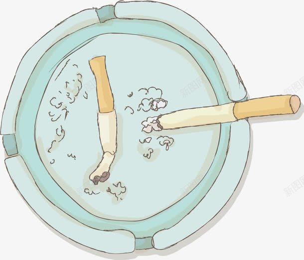 烟灰缸png免抠素材_新图网 https://ixintu.com 卡通 实用 手绘 烟头 烟灰 蓝色烟灰缸