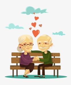 长椅上的老人长椅上的卡通老夫妻高清图片