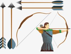 拉弓卡通弓箭手和各种形状的箭高清图片