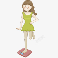 测体重单脚站在电子秤上的女孩高清图片