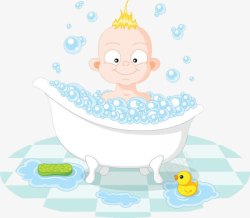沐浴擦泡沫围绕的宝宝高清图片