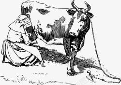 农妇挤奶的奶牛场工人矢量图高清图片