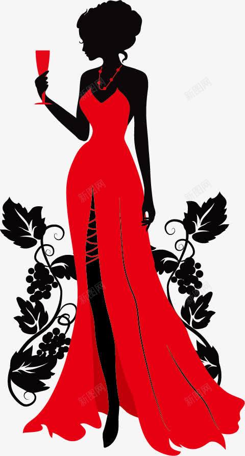 穿红色长裙的美女png免抠素材_新图网 https://ixintu.com 人物剪影 晚礼服 红色长裙 美女 酒会 酒杯