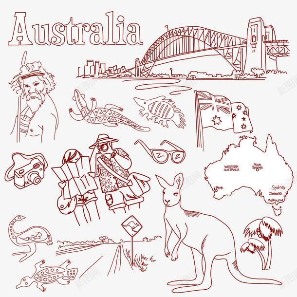 澳大利亚手绘元素png免抠素材_新图网 https://ixintu.com 国旗 地图 手绘元素 椰子树 澳大利亚 袋鼠