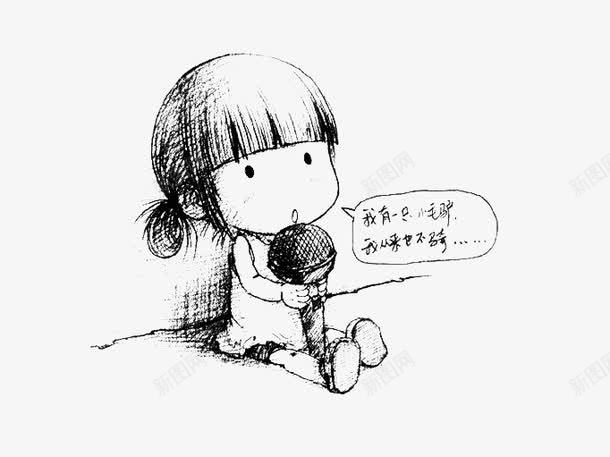 素描小女孩png免抠素材_新图网 https://ixintu.com 小女孩 手绘 话筒 铅笔画 黑白