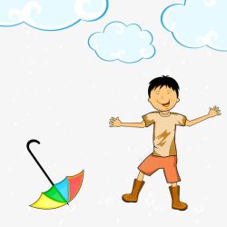 打着伞的男孩健康快乐高清图片