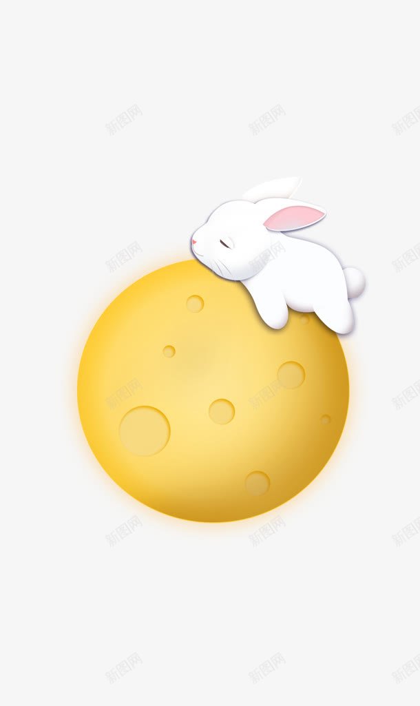 黄色月球白色玉兔png免抠素材_新图网 https://ixintu.com 月球 玉兔 白色 黄色