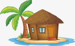 度假小屋海边的稻草屋矢量图高清图片