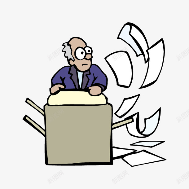 卡通老头和飘起来的纸张png免抠素材_新图网 https://ixintu.com 人物 卡通 白头发 白纸 纸张 老头 飞起来