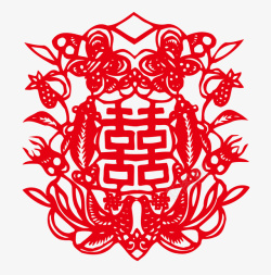 红色喜庆大喜字古典花纹中国风剪矢量图素材