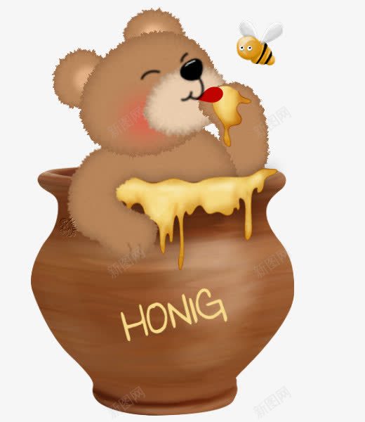 偷吃蜂蜜的小熊png免抠素材_新图网 https://ixintu.com 卡通 小熊 手绘 蜂蜜 蜜罐 蜜蜂