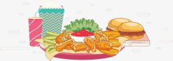 欢乐全家桶套餐卡通手绘汉堡鸡翅套餐高清图片