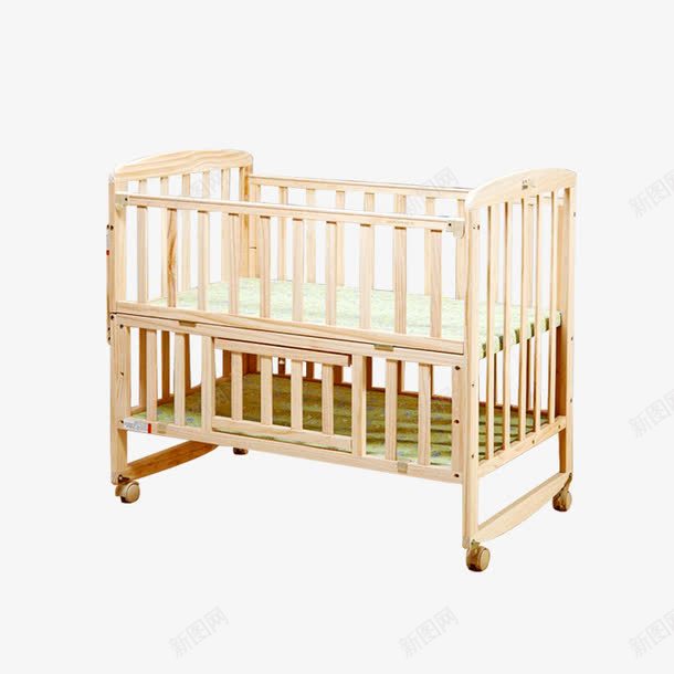 滑轮婴儿床png免抠素材_新图网 https://ixintu.com 产品实物 婴儿床 实木 床 木质结构 条状 滑轮 移动