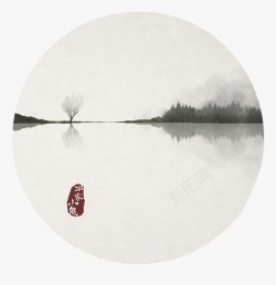 湖水墨免抠素材水墨丹青湖高清图片