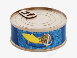 真空罐装食品蓝色贴纸围绕的沙丁鱼罐头实物高清图片