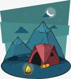 野外帐篷夏天夜晚野外露营矢量图高清图片