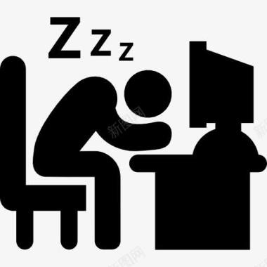 办公室的工人睡在他的办公桌在工作图标图标