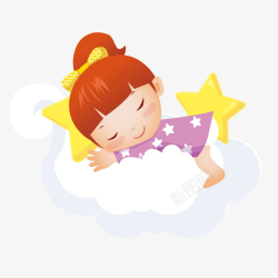 晚安背景素材在云朵上睡觉的女孩矢量图高清图片