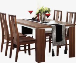 棕色学生桌椅棕色木质餐桌椅子七夕高清图片