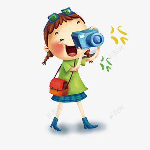 拍照的女孩人物png免抠素材_新图网 https://ixintu.com 人物设计 儿童节 女孩 快乐 拍照 拍照小人 摄像师 摄影 笑容