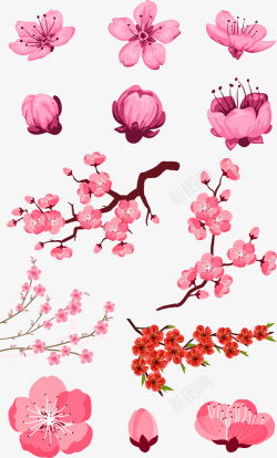 红色桃花素材桃花聚会矢量图高清图片