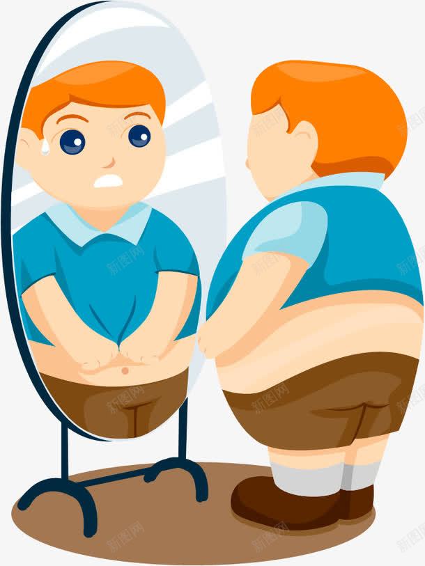 照镜子图png免抠素材_新图网 https://ixintu.com 卡通 对镜 男孩 肥胖