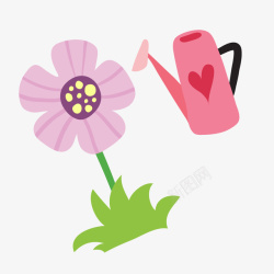 粉红色水彩花朵喷壶卡通园艺矢量图素材