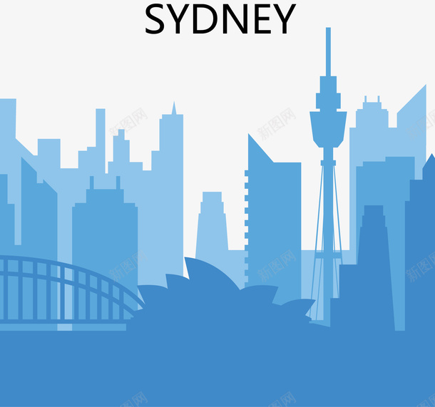 悉尼景点建筑剪影矢量图ai免抠素材_新图网 https://ixintu.com 城市 多天际线 建筑 建筑剪影 悉尼 旅游 旅游海报设计 蓝色 矢量图