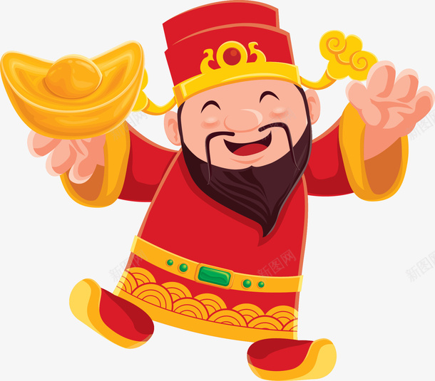 卡通新年手拿金元宝财神爷装饰图png图片免费下载 素材7yjuupvge 新图网