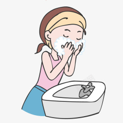 洗脸水池洗脸的女孩卡通图高清图片