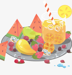 果汁插图手绘夏至装饰插图新鲜水果果汁高清图片
