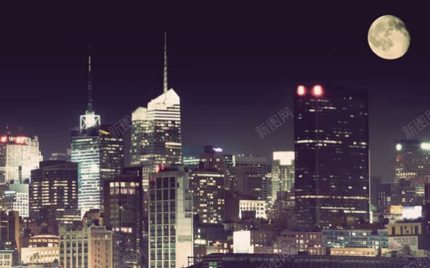 夜晚纽约城市建筑背景