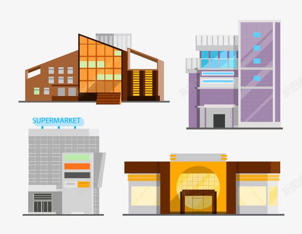 各种高楼大厦矢量图ai免抠素材_新图网 https://ixintu.com 卡通建筑 卡通高楼大厦 超市店门口 矢量图