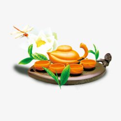 成套带昆虫带花茶壶高清图片