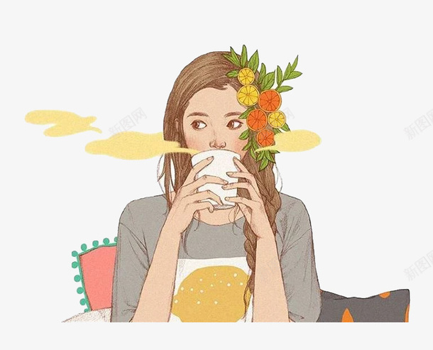 喝茶的人png免抠素材_新图网 https://ixintu.com 人 女孩 矢量装饰 装饰 鲜花