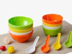 彩色叉勺塑料碗勺组高清图片