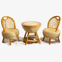 编制素材真藤椅茶几五件套藤桌椅组合高清图片
