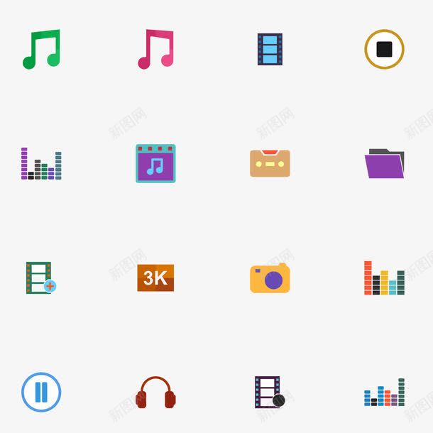 多媒体图标矢量图eps_新图网 https://ixintu.com 信息图 图标 多媒体 文件夹 暂停按钮 电影胶片 矢量图 耳机 运动耳机跑步挂耳式 音乐