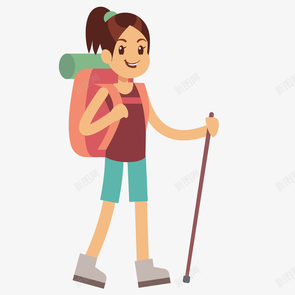 卡通登山的人物png免抠素材_新图网 https://ixintu.com 人物设计 卡通 卡通登山杖 彩色 探险 登山 运动