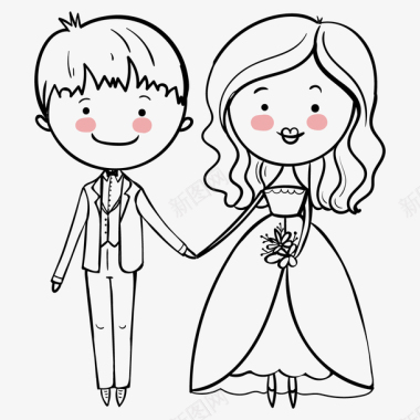 简约手绘卡通人物装饰结婚新人图标图标