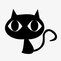 小猫剪纸手绘卡通黑色大眼睛小猫图标高清图片
