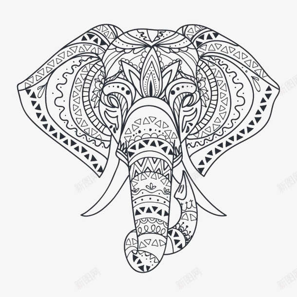 菲律宾的风情黑白线描大象png免抠素材_新图网 https://ixintu.com 可爱大象 国外大象 手绘 线描大象 黑白大象