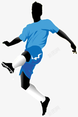 足球员动员手绘蓝色运动员蹋足球高清图片
