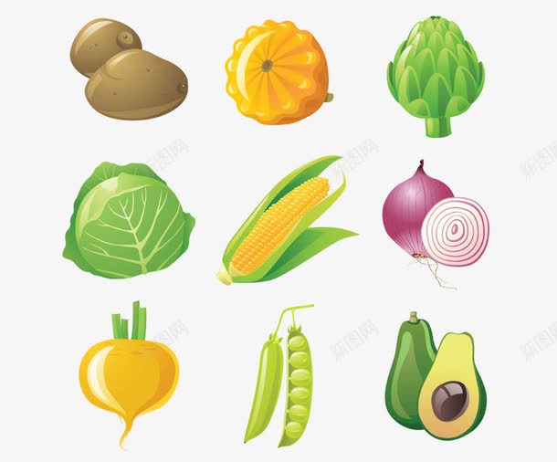 蔬菜图标png_新图网 https://ixintu.com 图标 土豆 手绘 洋葱 白菜 萝卜 蔬菜 豆角