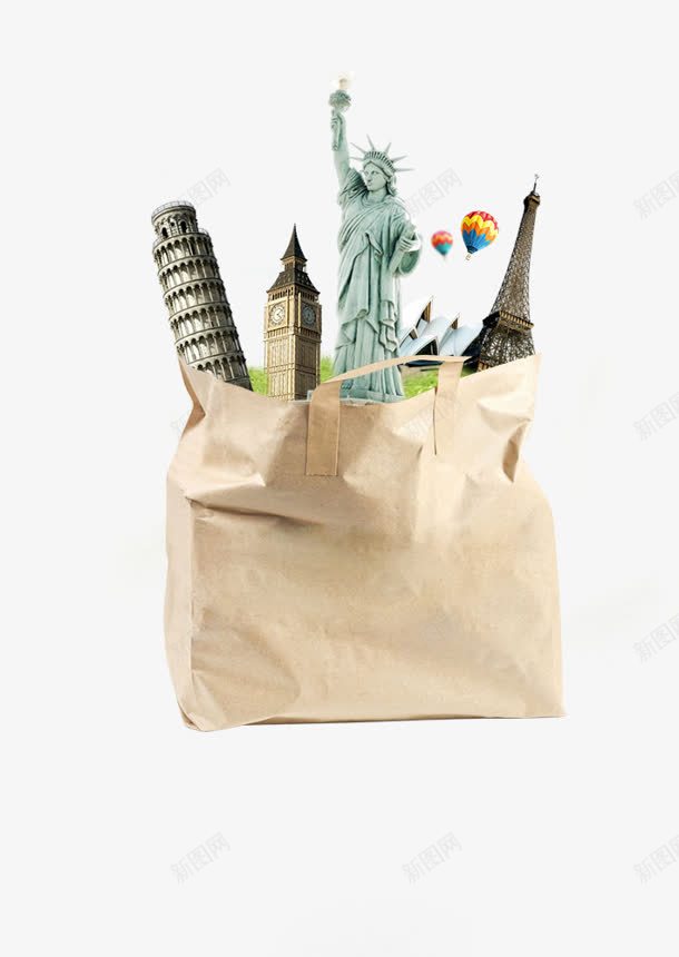 纸袋里的旅游地标png免抠素材_新图网 https://ixintu.com 地标 旅游 纸袋