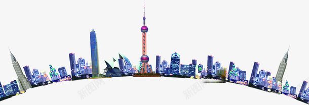 上海城市图png免抠素材_新图网 https://ixintu.com 上海 东方明珠 楼房 环状