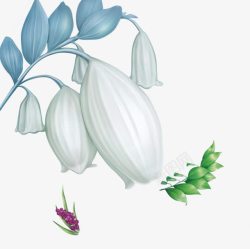 蓝色白玉兰与树叶手绘图素材