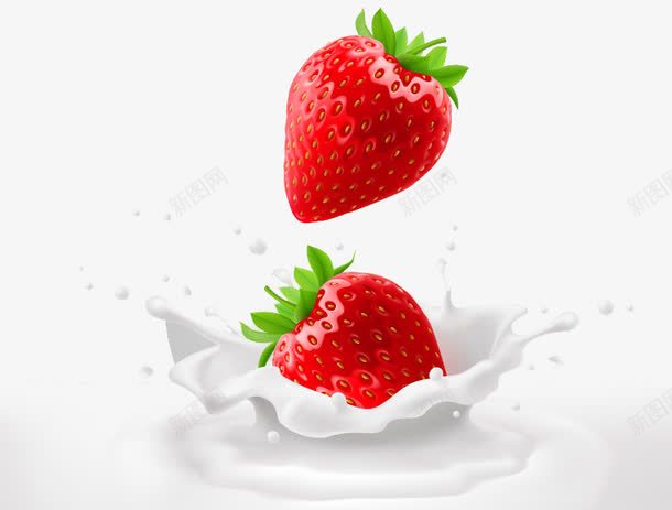 牛奶草莓png免抠素材_新图网 https://ixintu.com 喷溅牛奶 奶粉 白色 红色 草莓